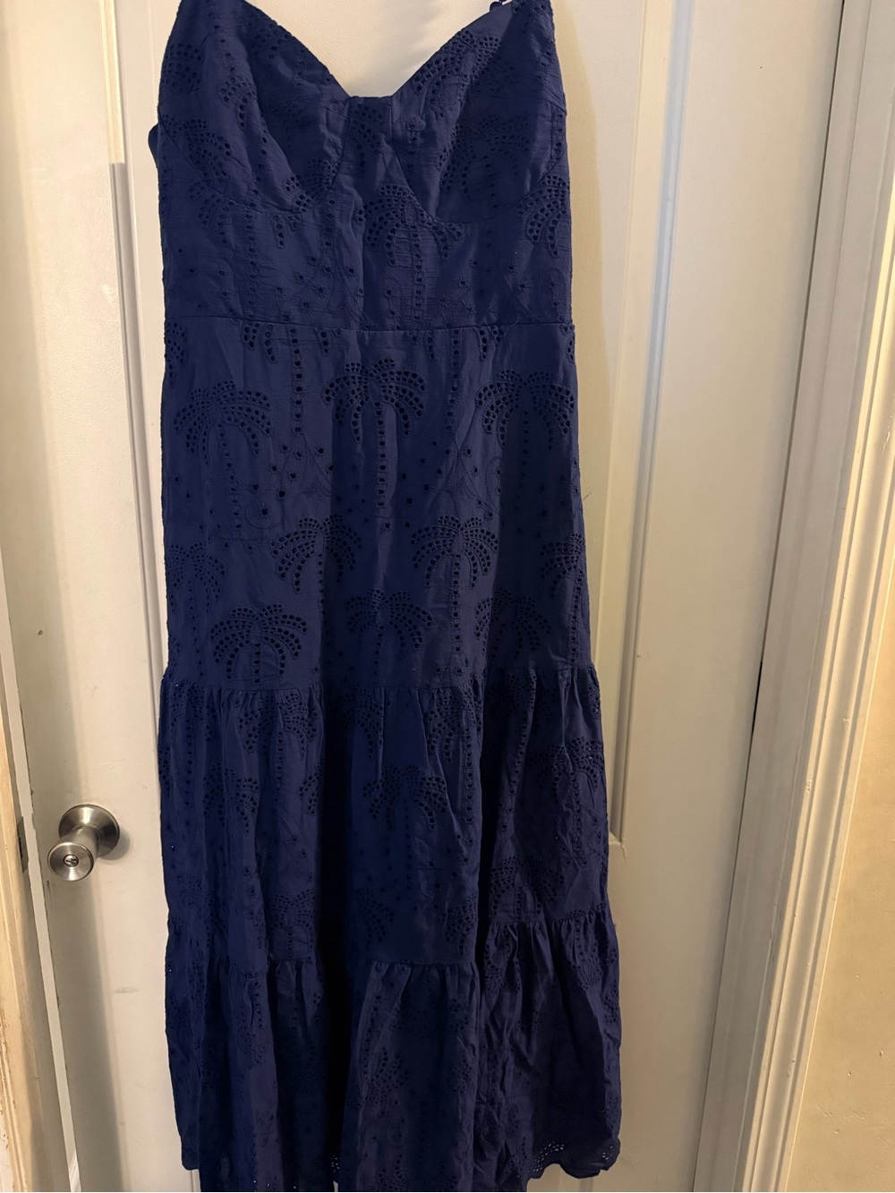 Navy Eyelet Palm Trees Maxi Dress - Women NWT